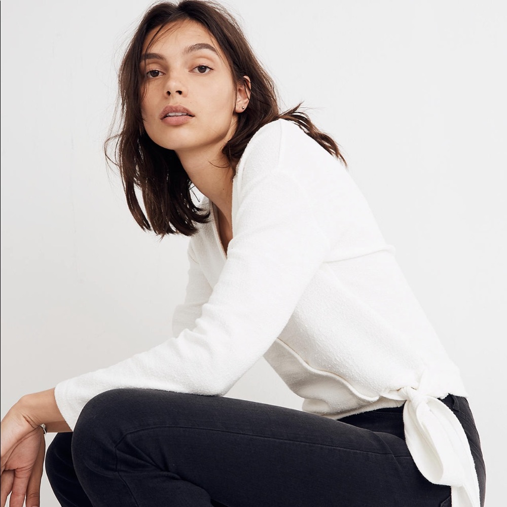 NWOT Madewell Texture & Thread Wrap Top Cream - Picture 2 of 6